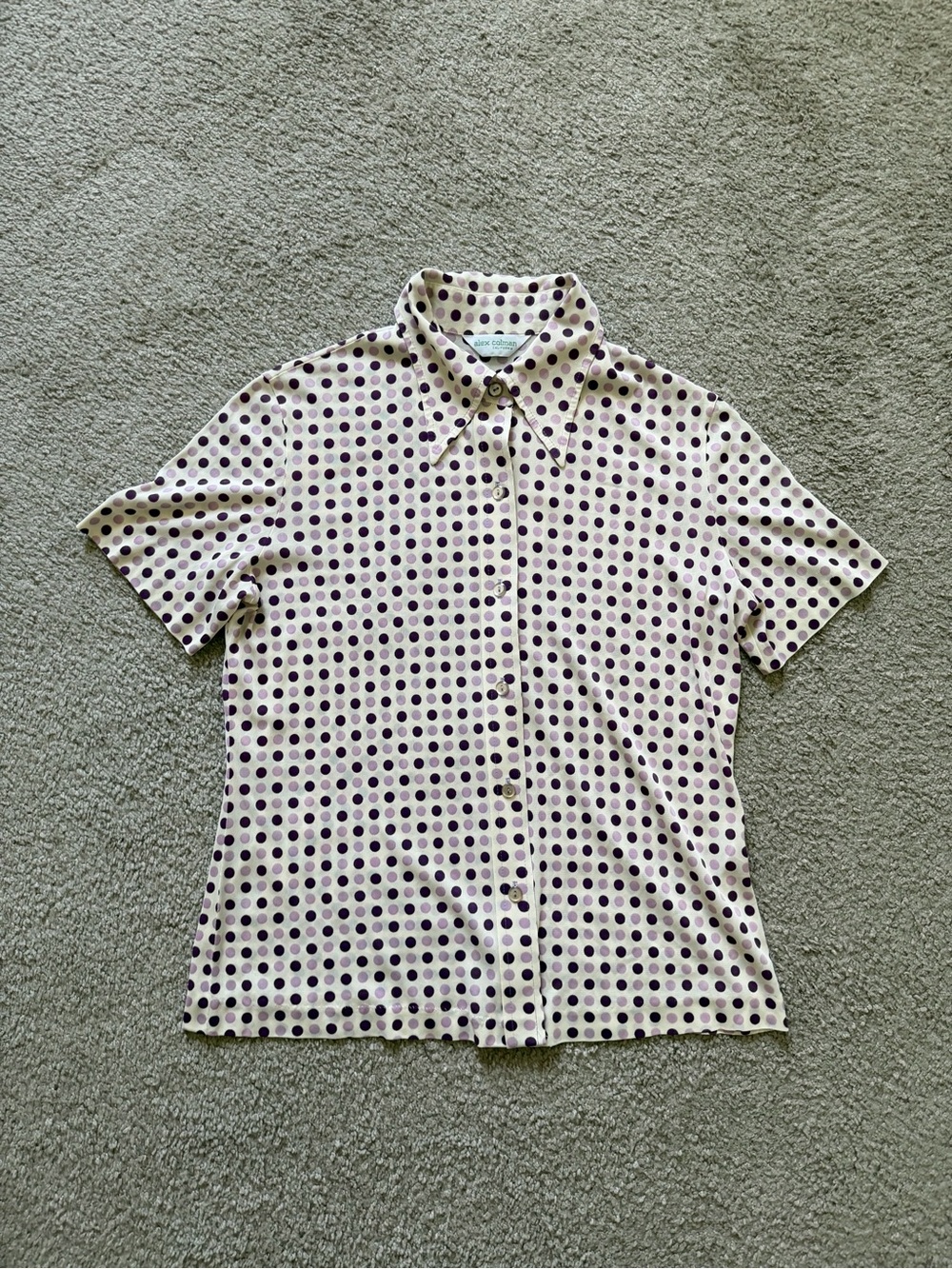 VTG ~ 1970s ~ Alex Colman ~ Purple Polka Dot Button Down Blouse ~ Size M ~ As Is